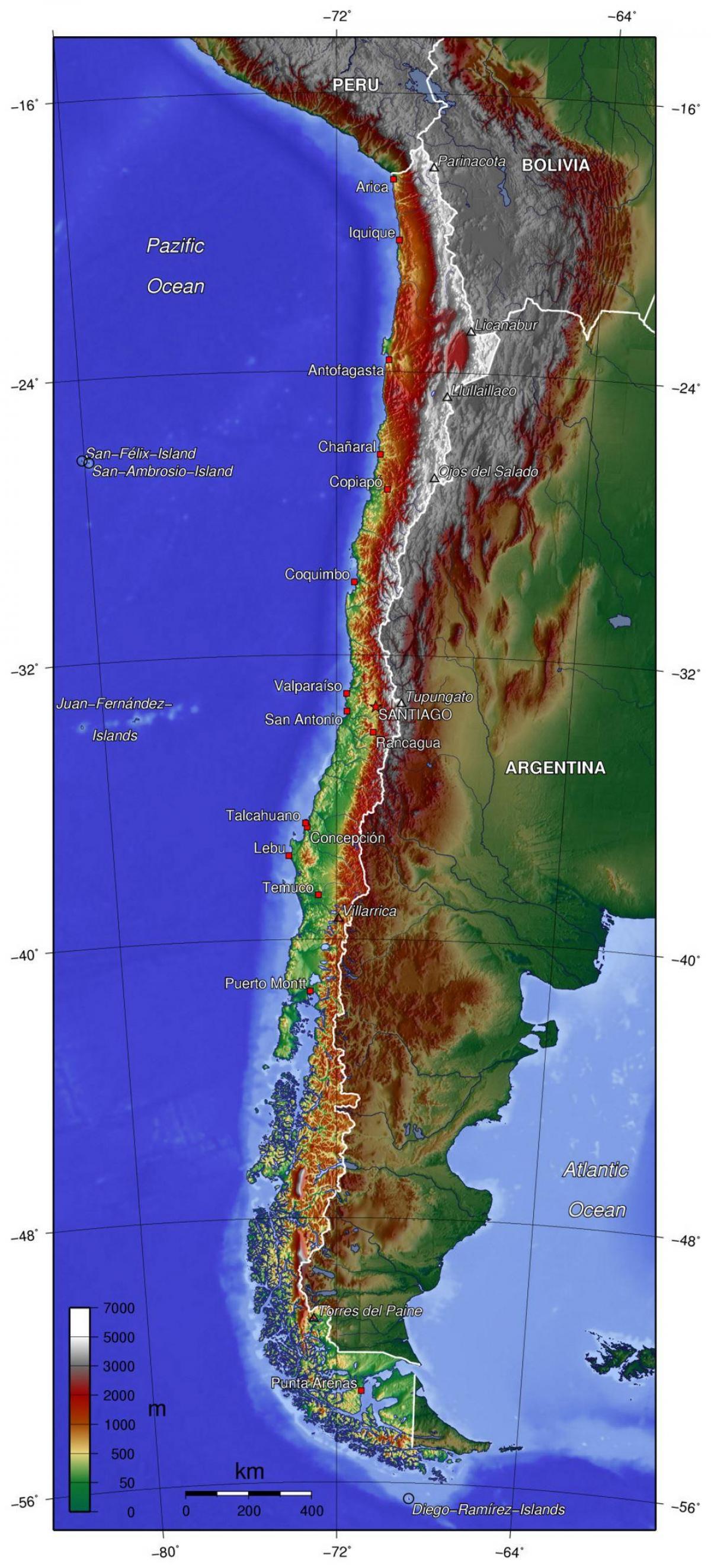 Чили карта физическая